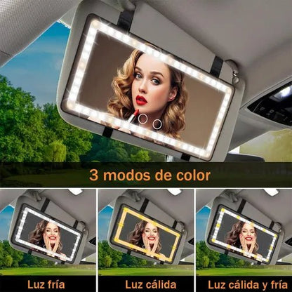 Espejo LED para Auto con Luz - BellaCar™ Maquillaje Parasol Recargable - Kompry