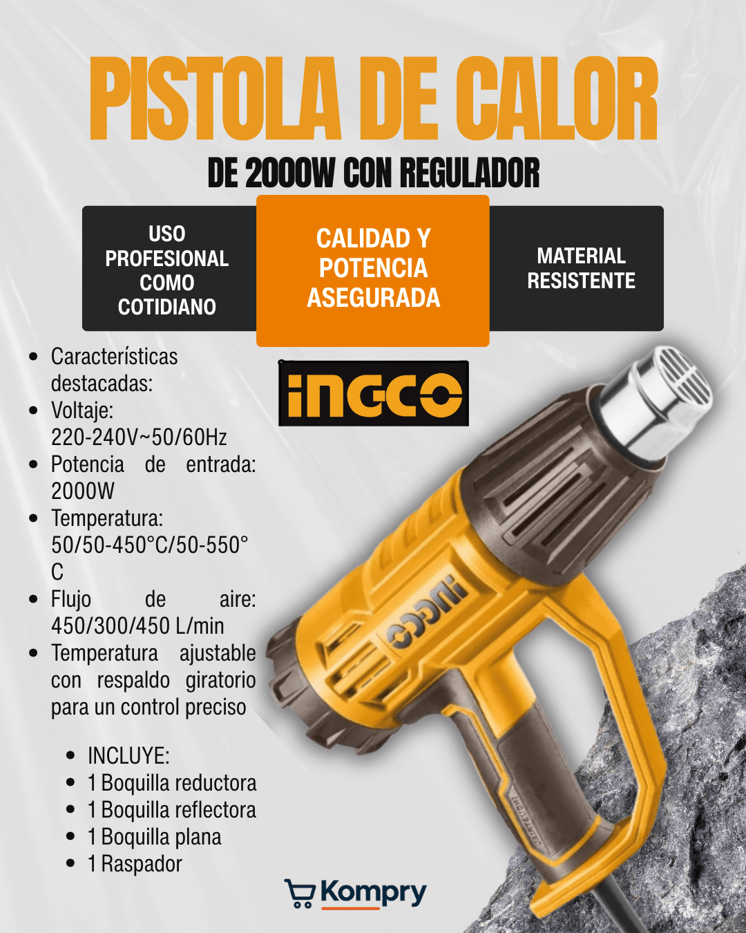 Pistola de Calor PowerHeat Pro 2000W – Tu aliada en bricolaje y reparaciones - Kompry