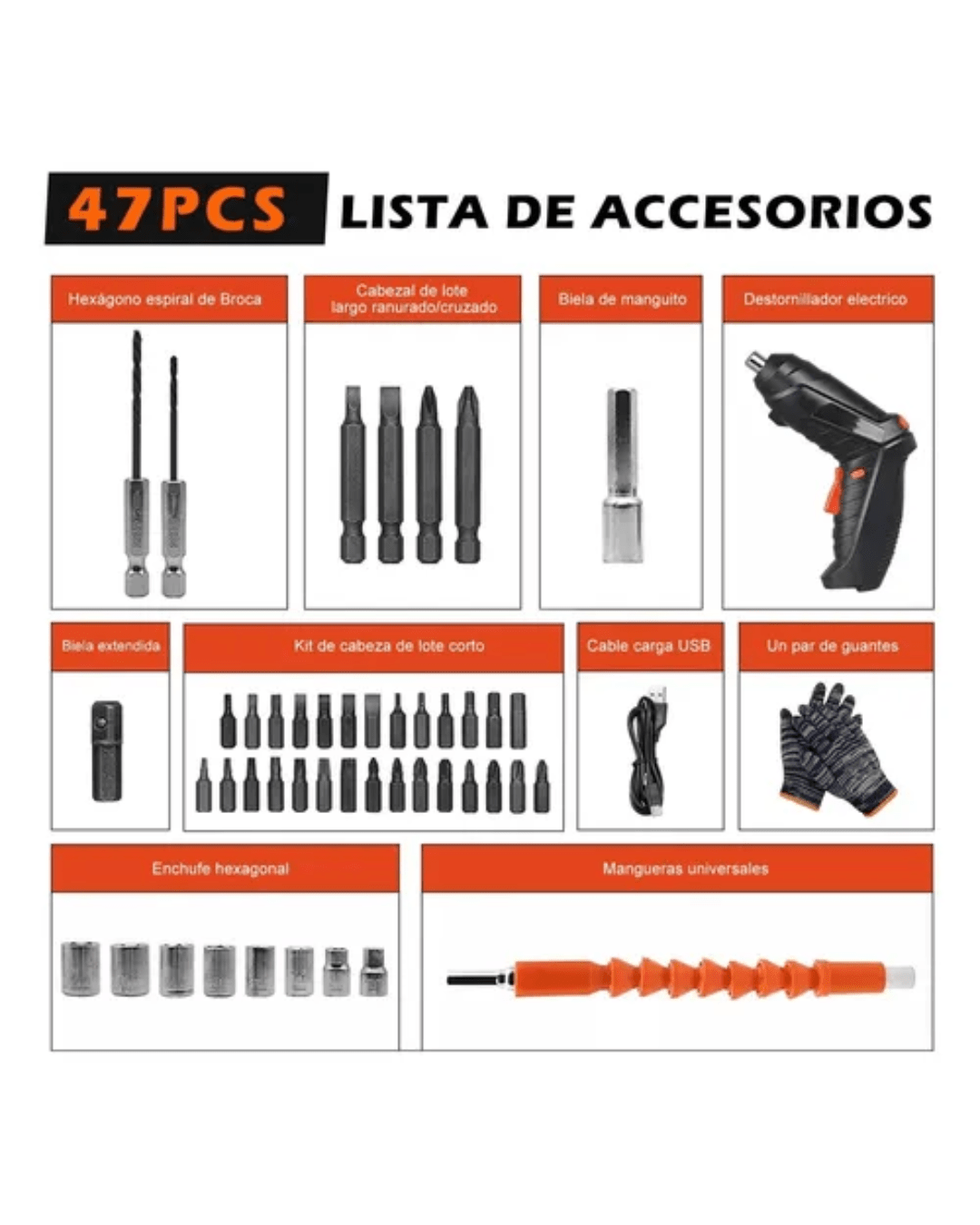 PowerFix Pro Destornillador Eléctrico Inalámbrico 47 en 1 Recargable - Kompry