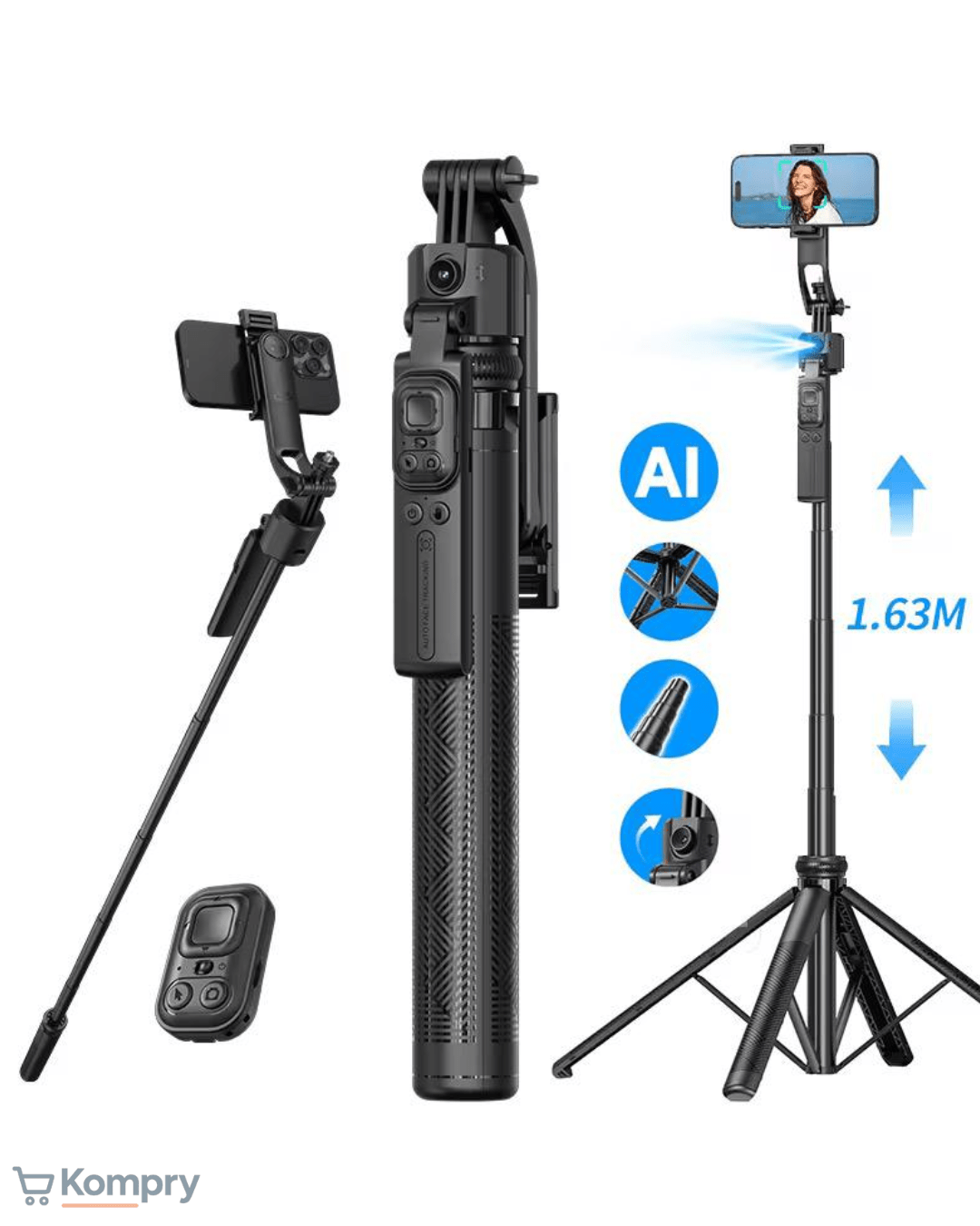 Trípode Inteligente C17 AI - Seguimiento Facial 360° Auto - Tracking Bluetooth - Kompry